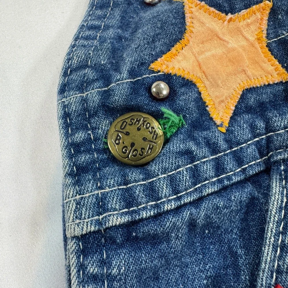 Vintage OshKosh B'gosh Little Editions Denim Patchwork Overalls Size 7 USA Made